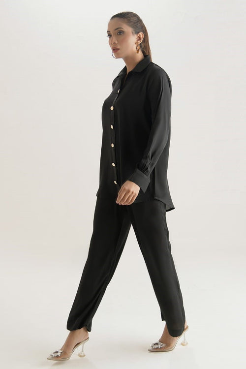 Black Glam Button CO ORD Set For Her.
