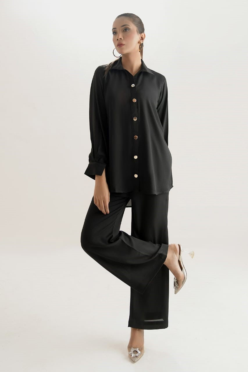 Black Glam Button CO ORD Set For Her.