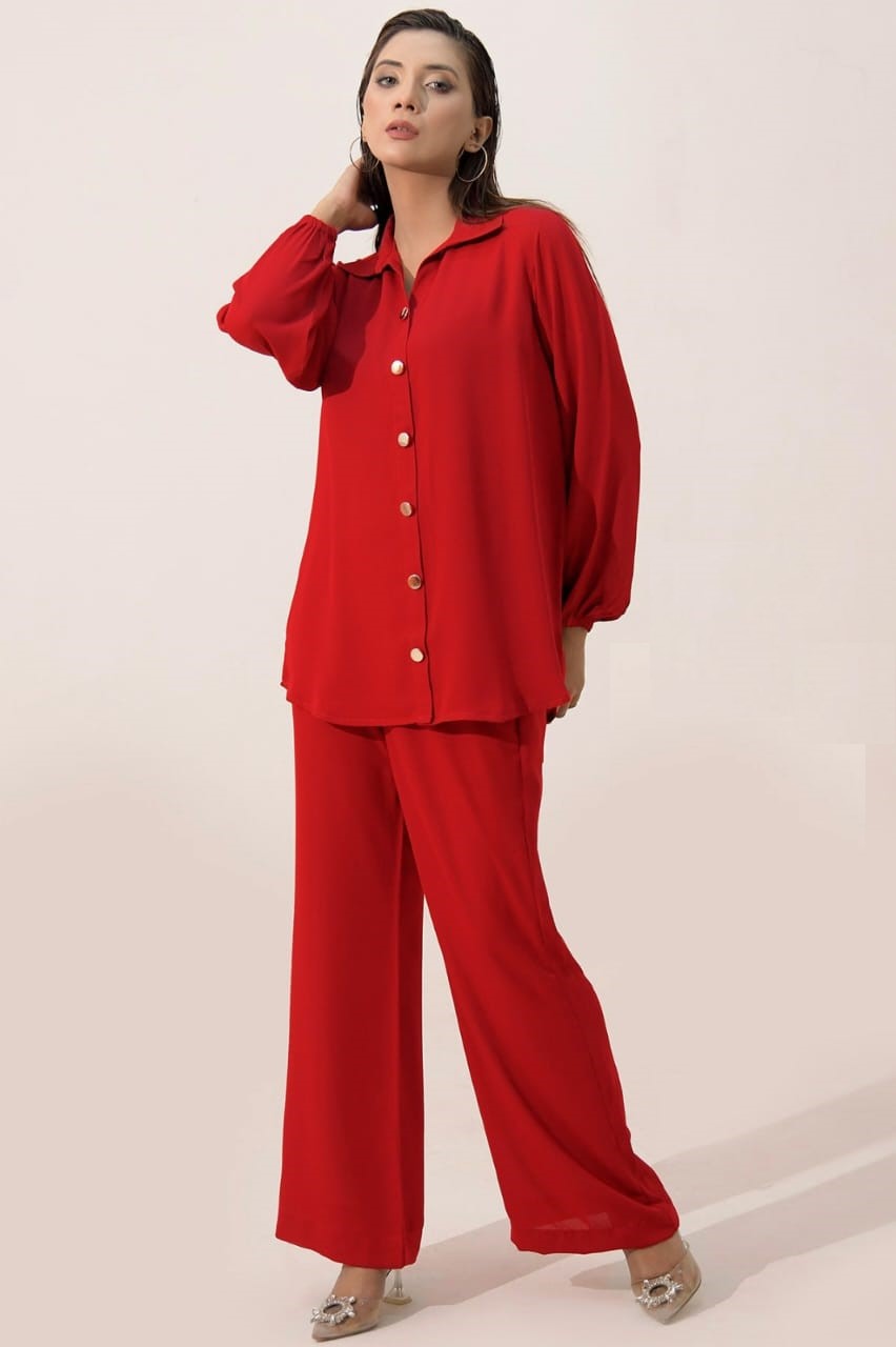 Red Glam Button CO ORD Set For Her.