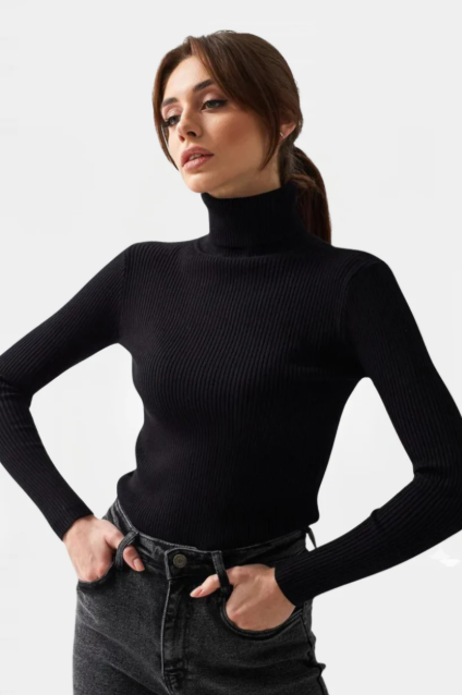 Black Winters Rib Knit Turtleneck.
