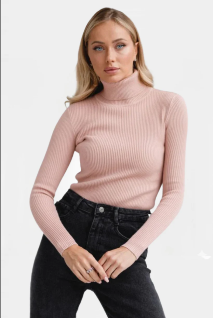 Pink Winters Rib Knit Turtleneck.