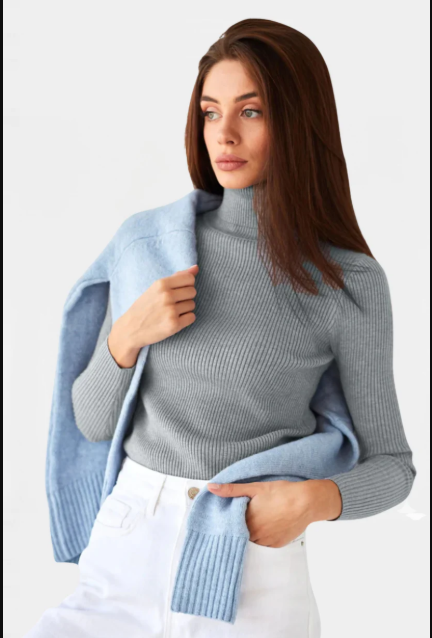 Grey Winter Rib Knit Turtleneck.