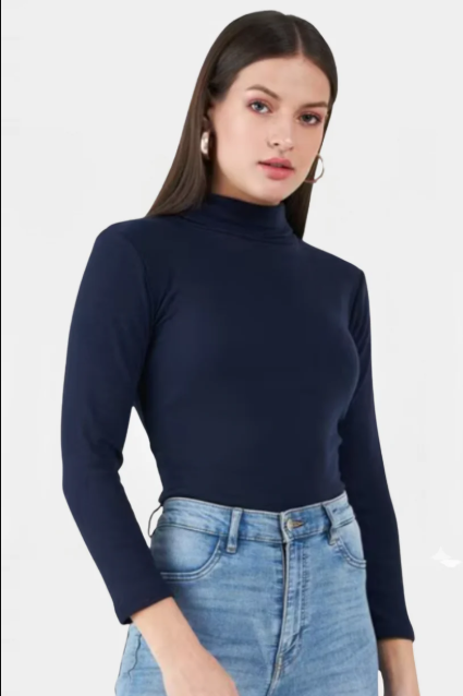 Navy Blue Winters Rib Knit Turtleneck.