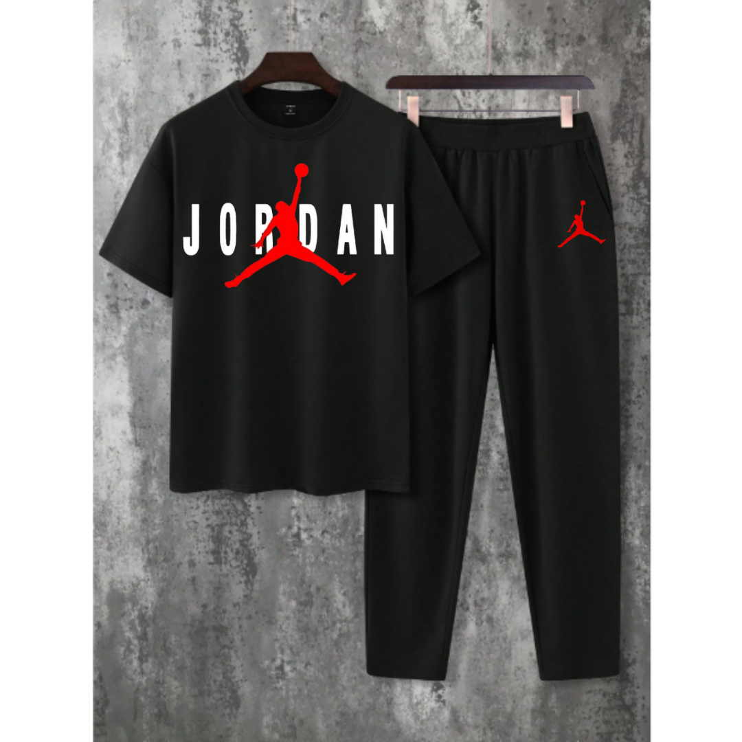Classic Black JR Oversized T-Shirt and Trouser Tracksuit Set.