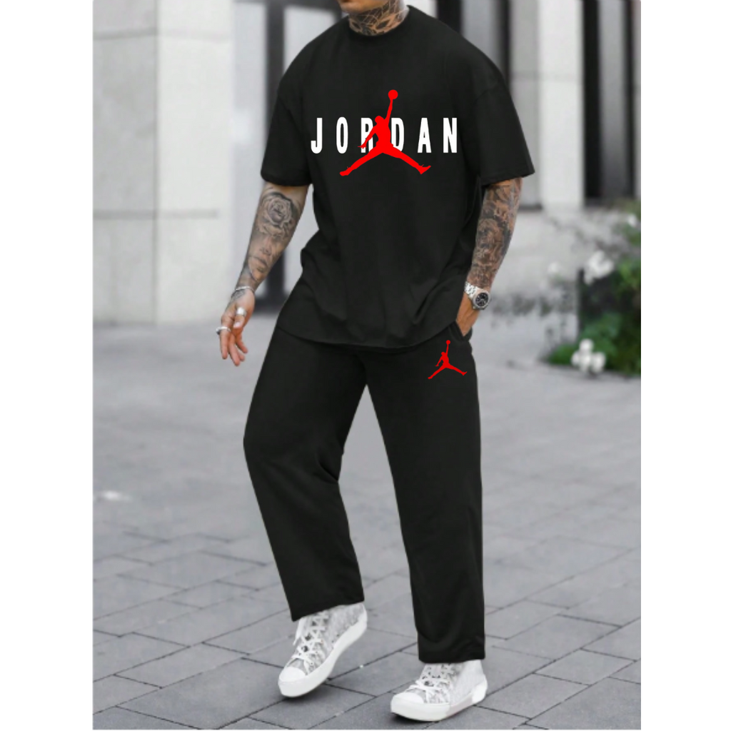 Classic Black JR Oversized T-Shirt and Trouser Tracksuit Set.