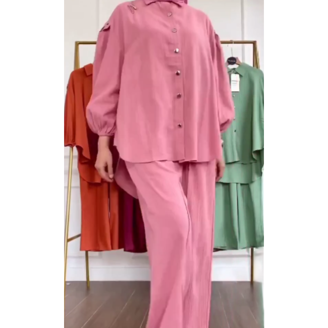 Pink Modern Button CO ORD Set for Her.