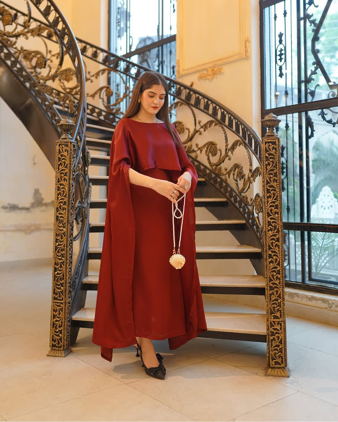 Latest Cap Shawl Silk Long Body Fitted Maxi.