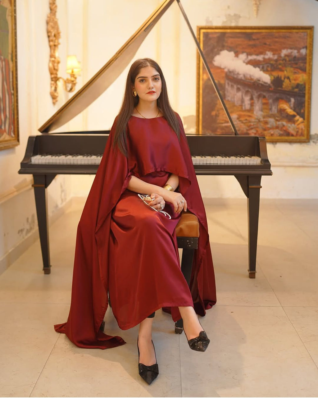 Latest Cap Shawl Silk Long Body Fitted Maxi.